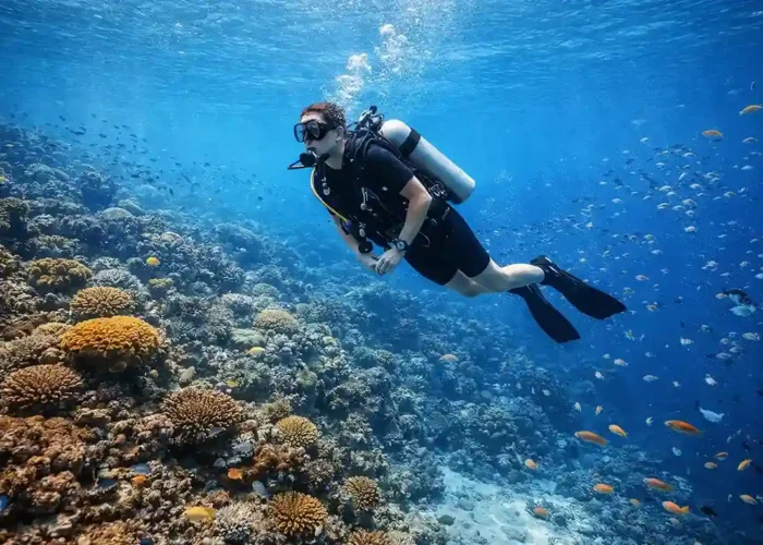 PADI Open Water course students diving in Andaman ocean
