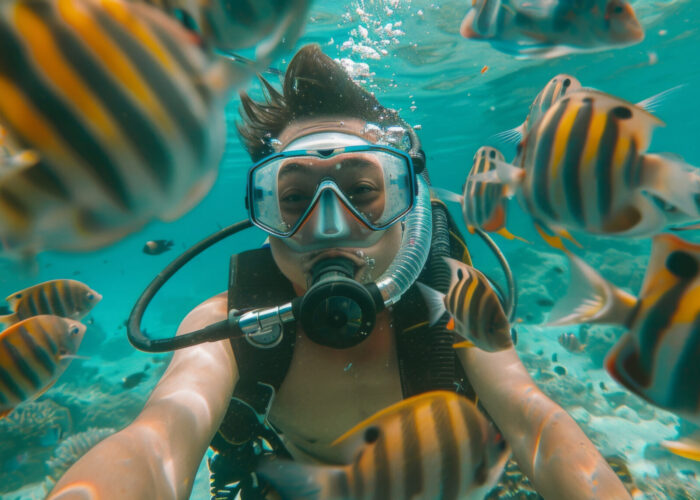 Govind Nagar Beach Havelock Island turquoise water and palm trees with Frogman scuba diving and snorkelling activities