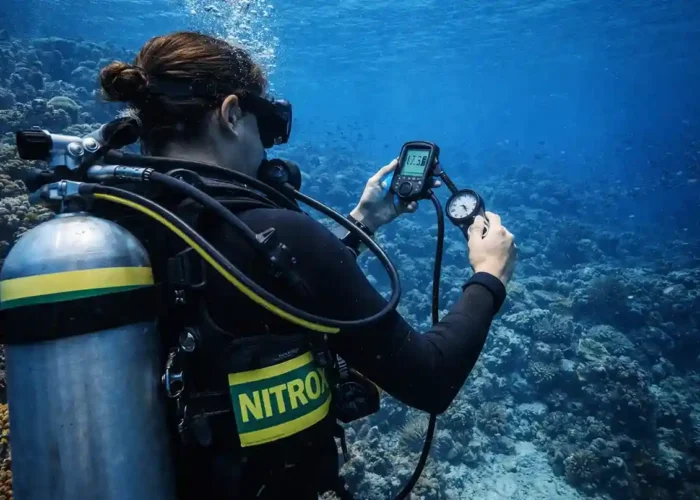 Nitrox enriched air diving at coral reef in Havelock Andaman