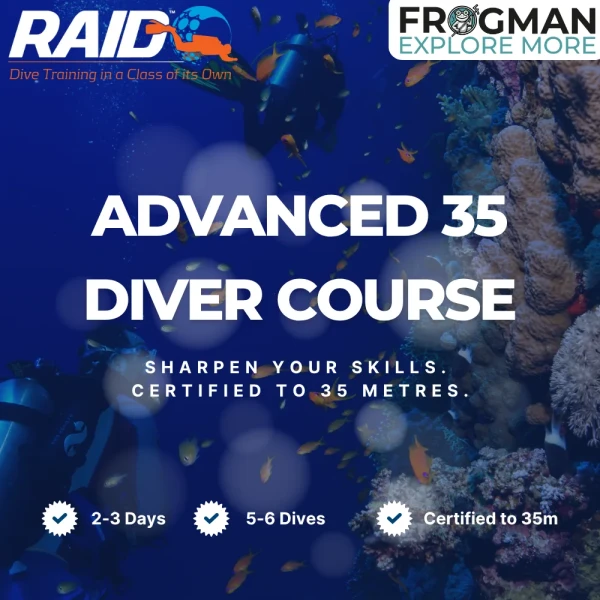 RAID Advanced 35 Course in Andaman - diver at 35m depth exploring deep reef at Havelock Island