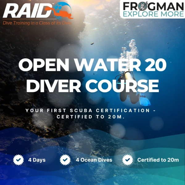 RAID Open Water 20 Course in Andaman - beginner scuba diver at 20m depth, Havelock Island certification