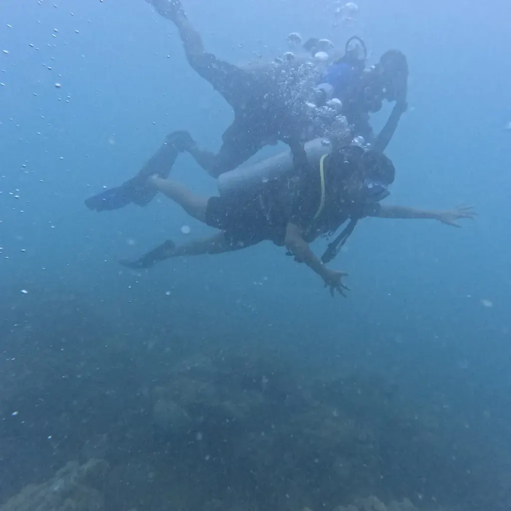 Two divers swimming in blue water, RAID Advanced 35 course in Havelock, Andaman