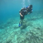 Diver and instructor descending over a sandy reef, Lighthouse scuba diving, Havelock Island