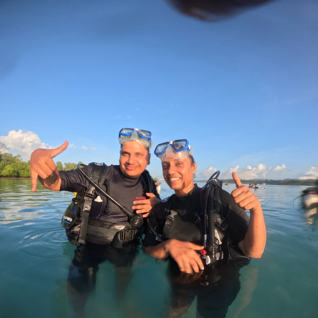 Divers at the surface after boat diving in Havelock, Andaman