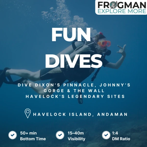 Certified diver on guided fun dive at Havelock Island coral reef, Andaman Sea