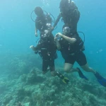 Two divers above the reef, RAID Open Water course in Havelock, Andaman