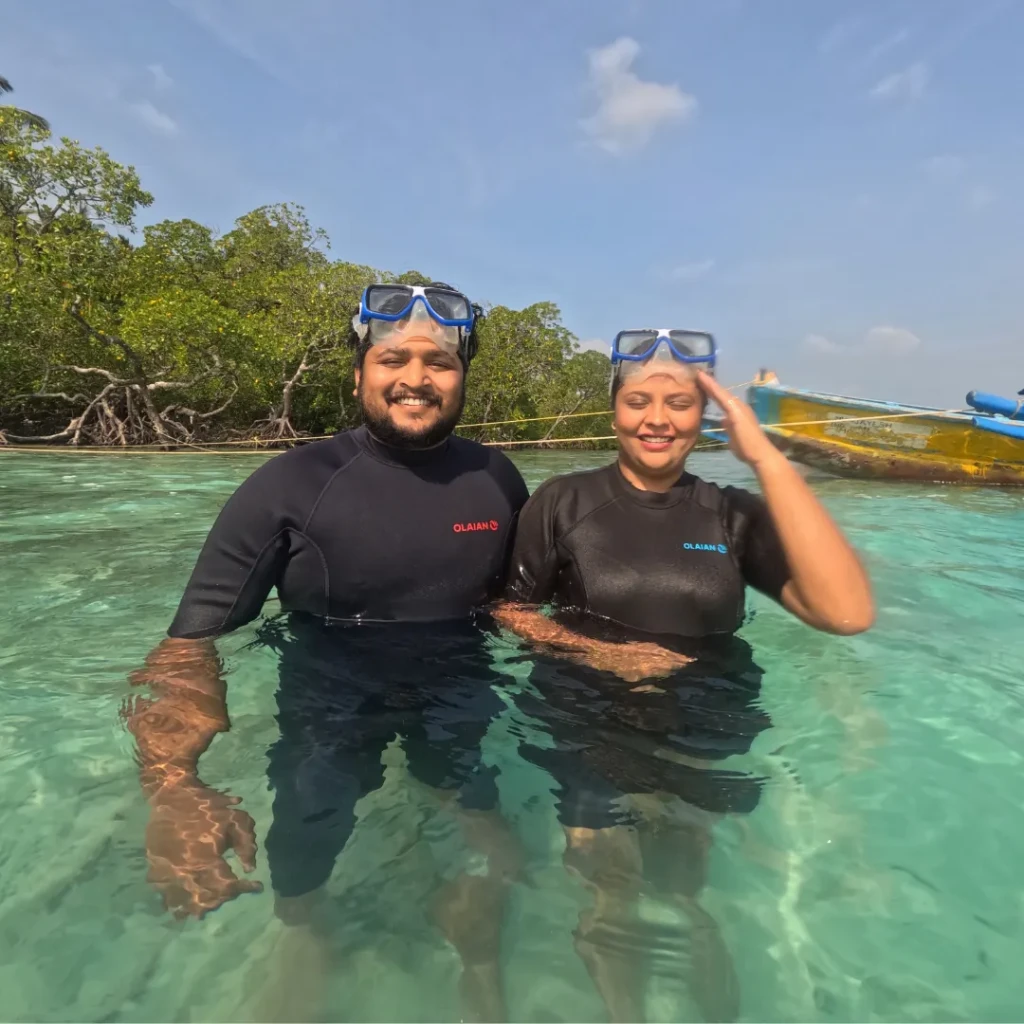 Shore dive vs boat dive in Andaman - divers walking straight in from the beach at Havelock