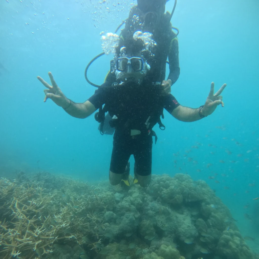 Shore diving in Havelock - beginner diver enjoying the shallow reef