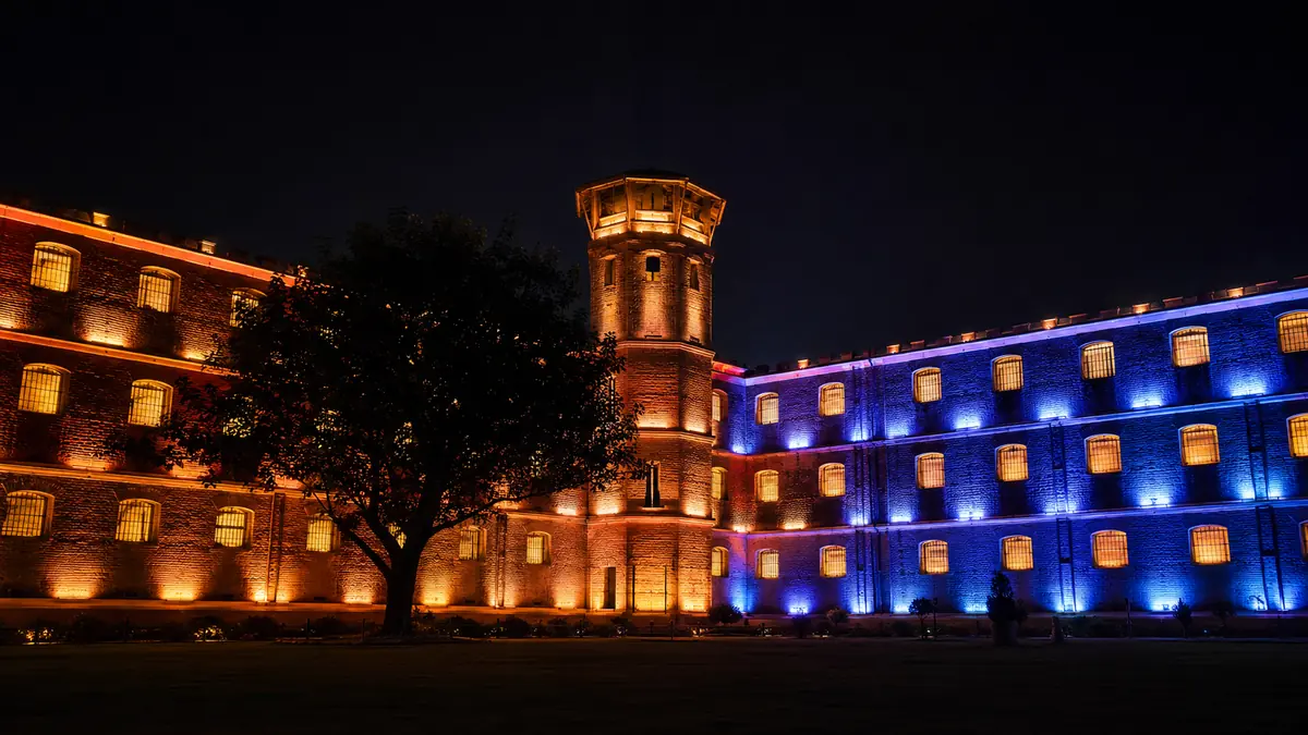 Cellular Jail Port Blair light and sound show, the lit facade at night