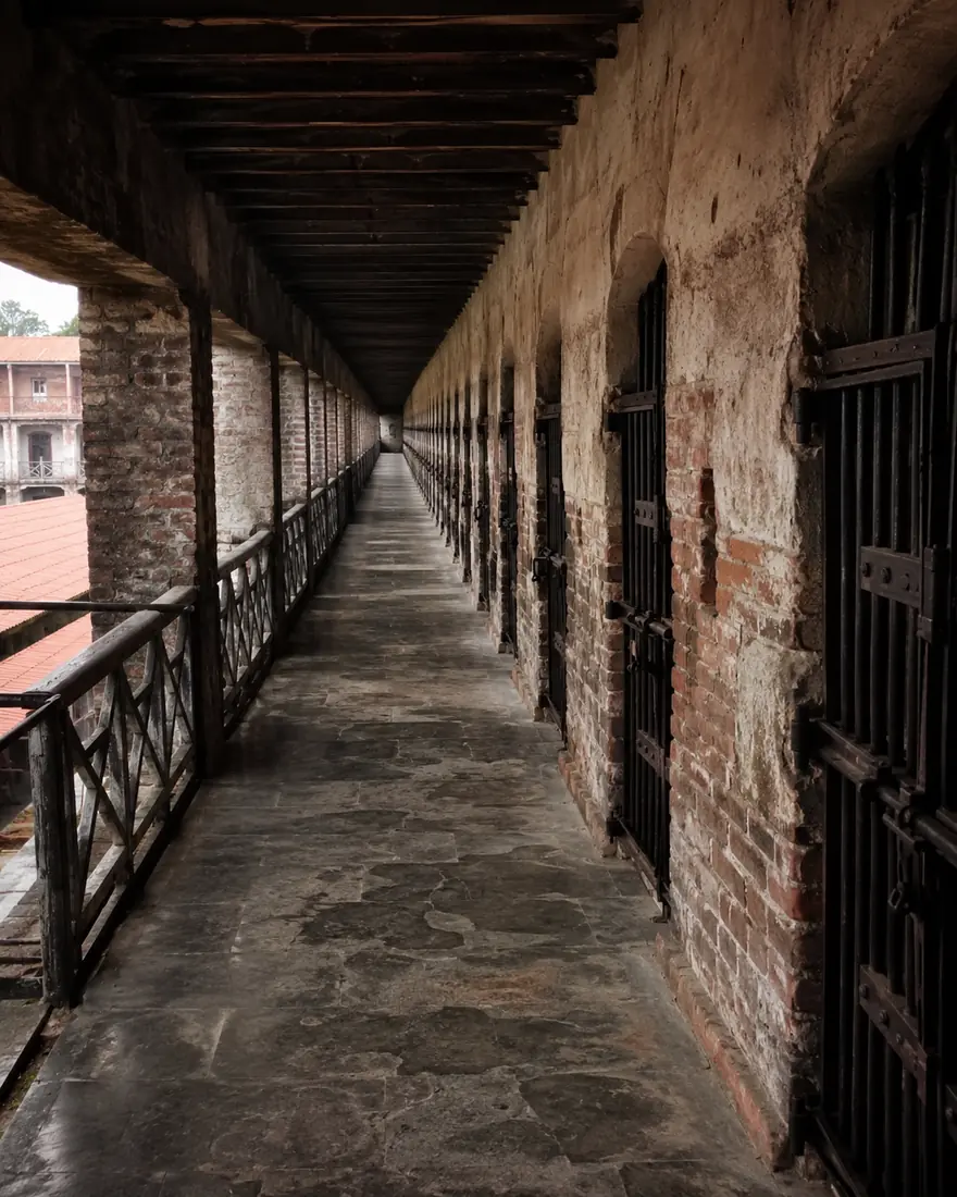 Corridor of solitary confinement cells inside the Cellular Jail