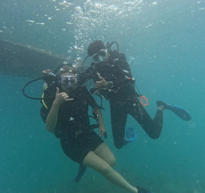 Diver close to the camera just below the surface