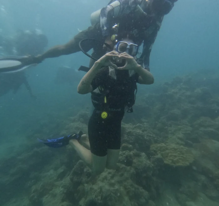 Diver with an underwater camera above the reef