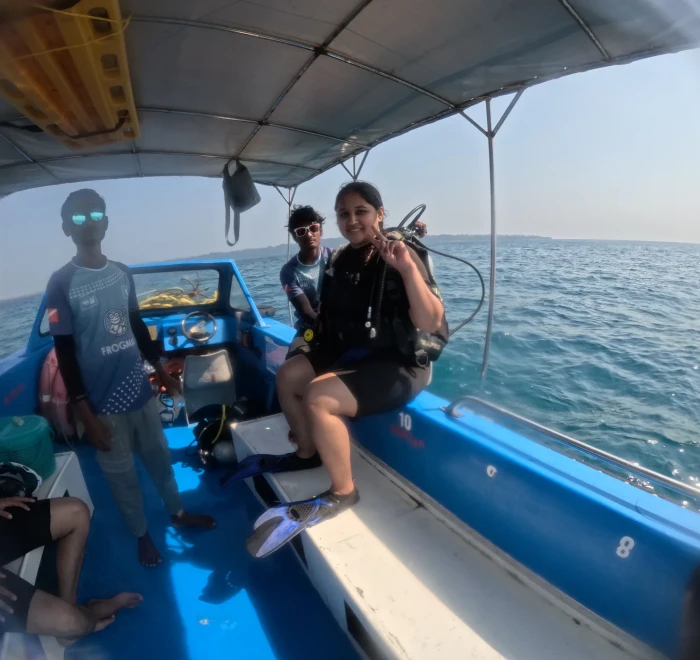 Guests on the dive boat out at the dive site