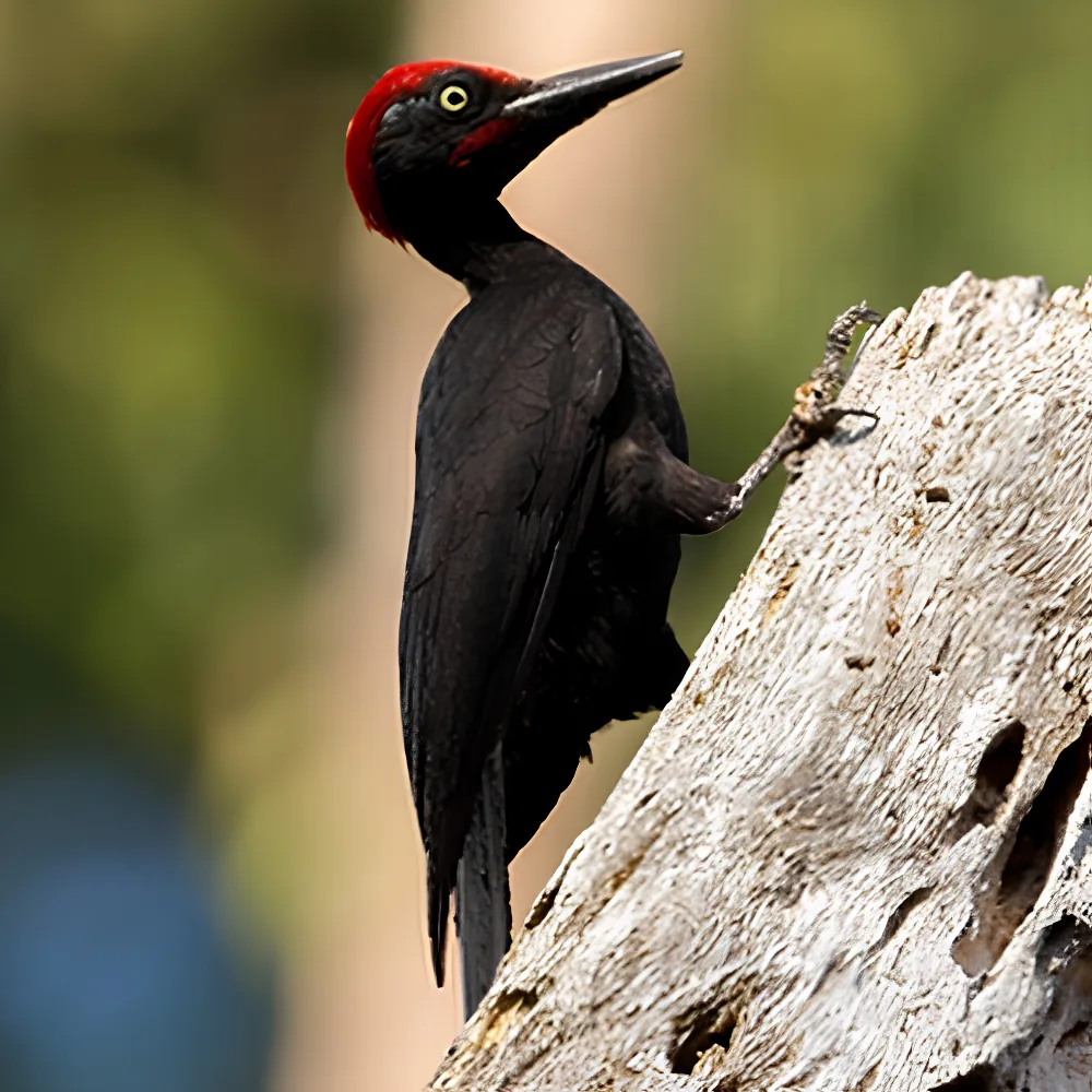 Andaman woodpecker, a bird found only in the Andaman Islands, on a dead tree on Havelock