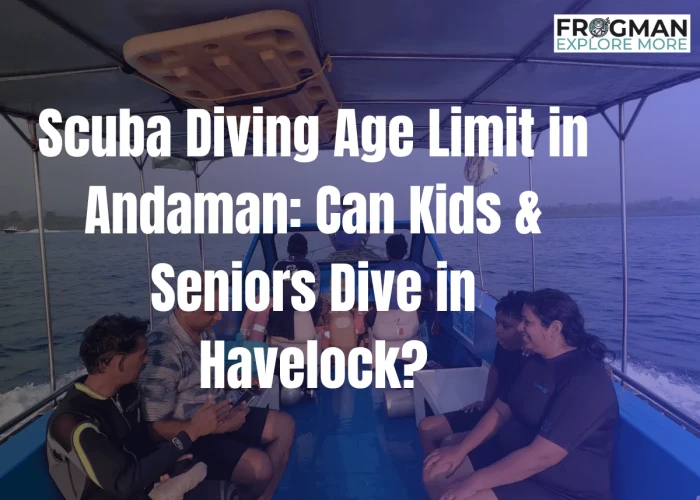 Scuba diving age limit in Andaman: a young diver and older guests on a Frogman dive boat heading out from Havelock